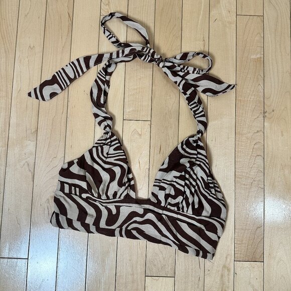 GARAGE Animal Print Zebra Silky Halter Crop Top Size Small Bra Corset Bustier - Picture 2 of 8